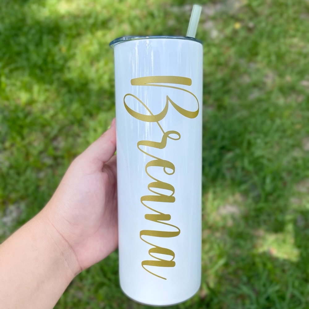 Personalized tumbler with lid and straw